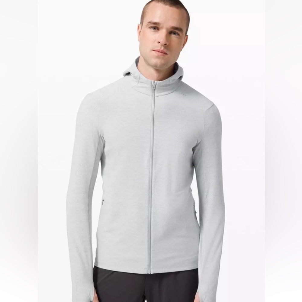 Lululemon Mens Surge Warm Full Zip Hoodie Jacket Heathered Sea Salt Size M